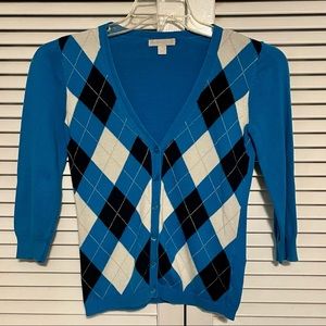 New York & Co Argyle 3/4 Sleeve Sweater